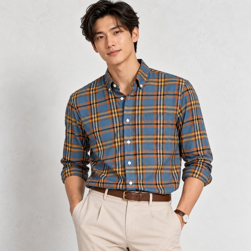 LL Bean Signature Men's Slim Fit Plaid Button Down Shirt Business Size Medium